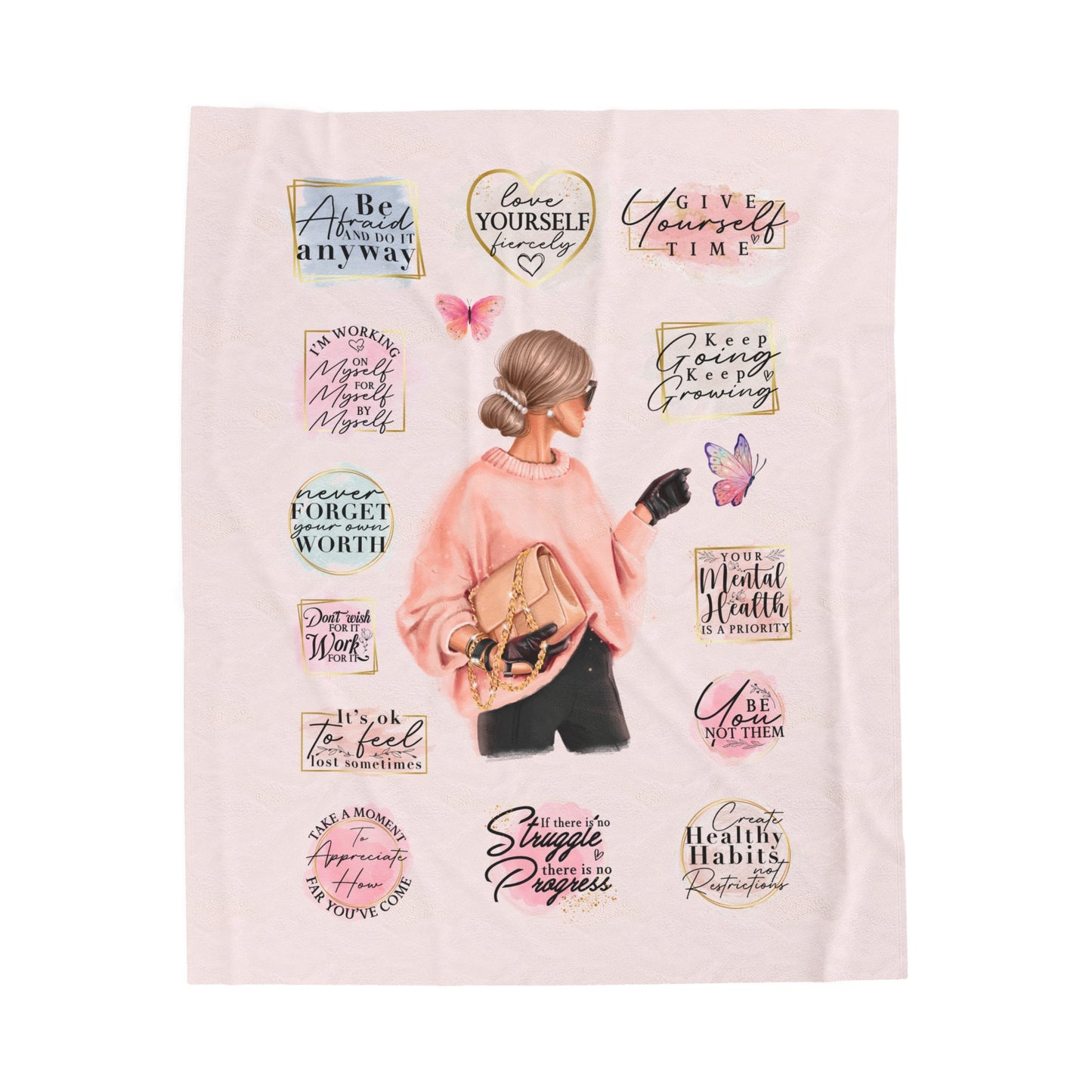 Positive Affirmations Plush Blanket - pale pink or white