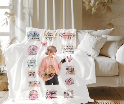 Positive Affirmations Plush Blanket - pale pink or white